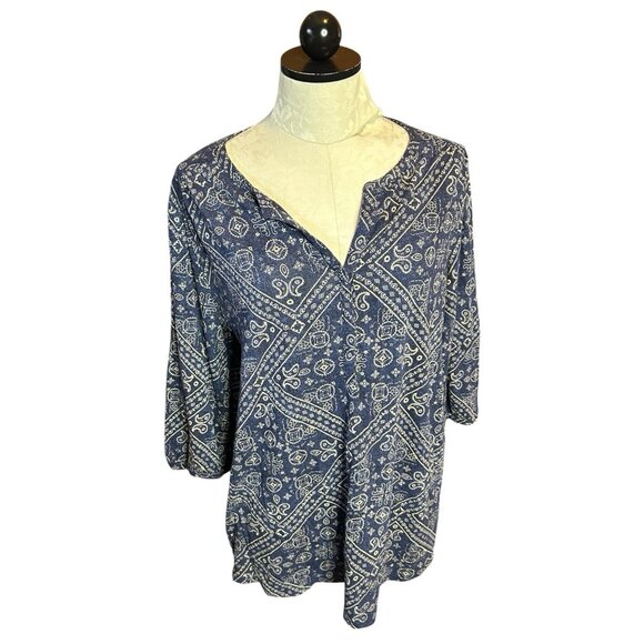 Lucky Brand Blouse Top Lightweight V-Neck Blue Boho Paisley Plus Size 1X Paisley - Picture 1 of 10